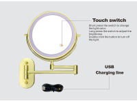 Espejo De Maquillaje Montado En La Pared 8 Pulgadas Negro Con Luz LED De 3X-10X Magnificación Doble Cara Para Baño Y Cosméticos - details 12