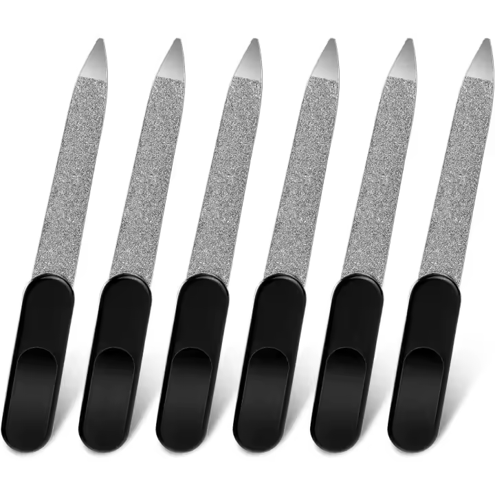 Lot de 6 mini limes à ongles en métal pour ongles naturels - Limes à ongles professionnelles double face en acier inoxydable avec poignée - Noir - Manucure - Outils pour ongles des doigts et des - 1