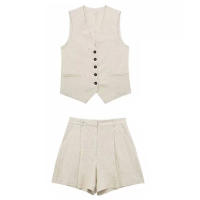 Conjunto Elegante Para Mujer TRAFZA Con Chaleco Y Pantalones Altos Cintura Ajustada Traje De Oficina Sin Mangas V-Neck Talla Regular - details 17