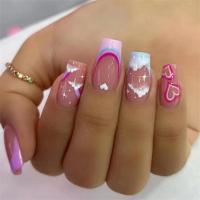 Juego De 24 Uñas Postizas Con Diseño De Flor Y Forma De Coffin Largas Ballerina Frases Francesas Acrílicas Cubiertas Por Encima Para Uñas Artísticas - details 34