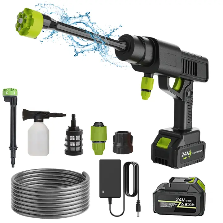 30Bar Pistola Limpiadora Portátil de Alta Presión 10-Velocidades,Makita 21-24V Con Manguera de 5M y Boquilla 6-en-1,30Min Tiempo de Autonomía,2H Carga Rápida - 1
