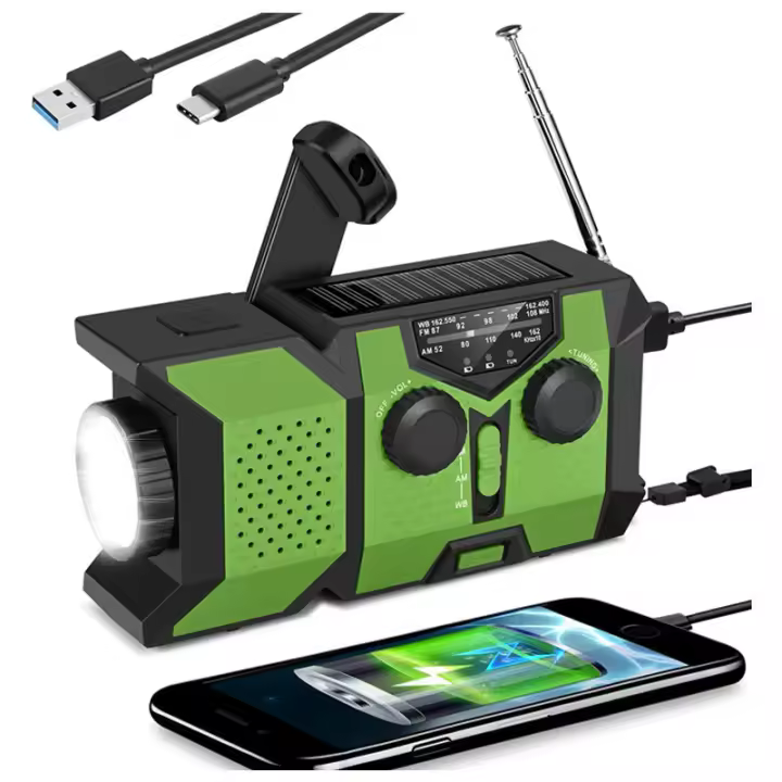 Cargador de teléfono Celular, SOS para hogar y Emergencia Radio de emergencia, manivela SOLAR DE 5000 mAh, Radio meteorológica portátil AM/FM/NOAA with LED interior - 1