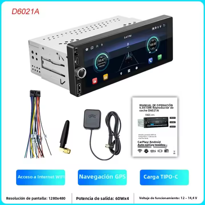 Radio De Coche 6.86 Pulgadas 1 Din Reproductor MP5 Android Navegación Multimedia WIFI GPS RDS USB Bluetooth Conectividad Universal - 1