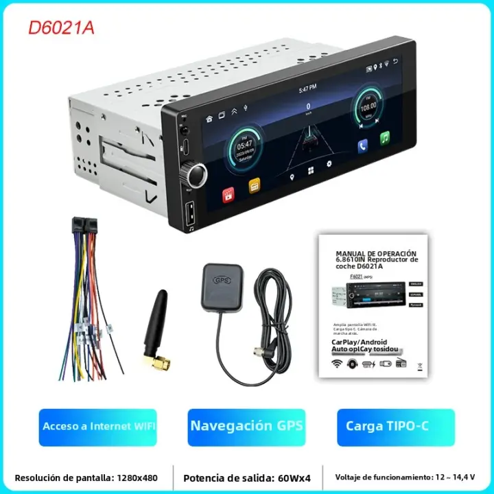 Radio De Coche 6.86 Pulgadas 1 Din Reproductor MP5 Android Navegación Multimedia WIFI GPS RDS USB Bluetooth Conectividad Universal - 1