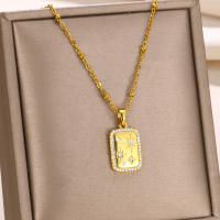 Collar De Cuerda De Acero Inoxidable Con Zirconia Cuadrada Brillante Para Mujeres Y Niñas Estilo Vintage Color Dorado Joyería De Cadena Con Encanto Regalo - details 1