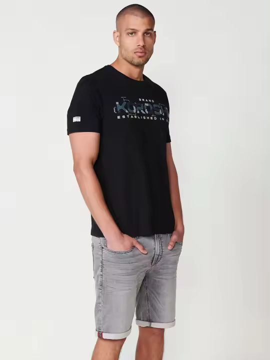 Koroshi Camiseta de Manga Corta de Algodón con Letras Koröshi y Detalle en Manga en Negro para Hombre – 100% Algodón - 1