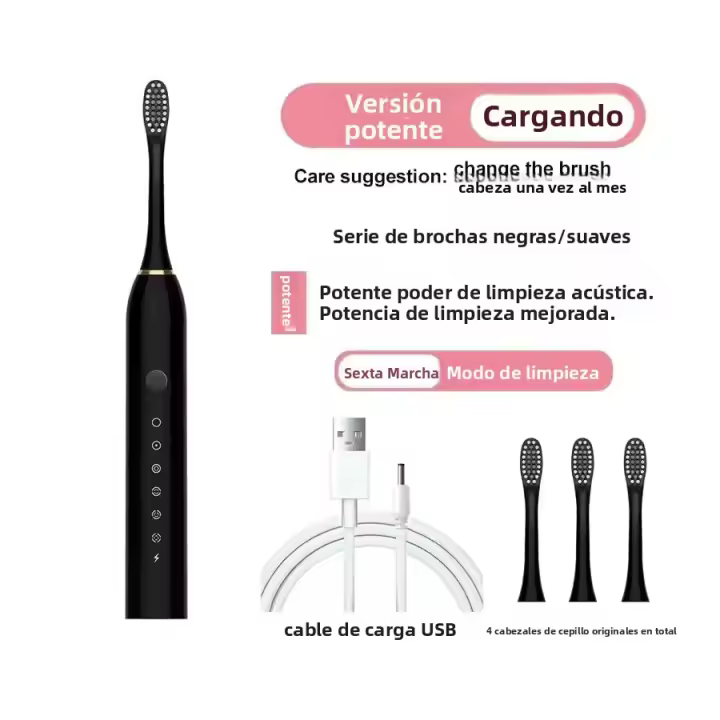 Brauseador Eléctrico Ultrasonido Automático Inteligente Para Adultos Cepillo De Dientes Con Múltiples Modos De Limpieza Impermeable Fácil De Transportar Con Cepillo Suave De Piel De Oveja Ultra Fina - 1