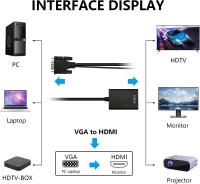 FGNS Adaptador VGA Macho a HDMI Hembra con Cable de Audio de 3,5 mm y Cable de alimentación. Convertidor VGA a HDMI 1080P convertidor para computadora, escritorio, ordenador portátil, PC, monitor, proyector, HDTV con cable de audio - details 0