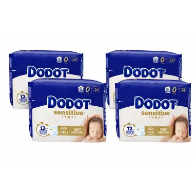 Dodot Sensitive Talla 0 Recién Nacido (0-3 kg) Pack 96 Pañales (4x24) – Barrera Stop Fugas y Máxima Suavidad - 1