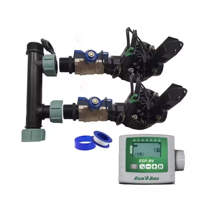 RAIN BIRD Sistema de Riego Automático para jardin de 2 zonas con Programador ESP 9V y Electroválvulas Rain Bird HV 1" 9v - 1