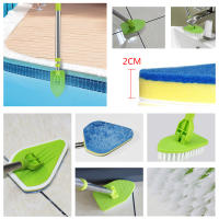 Cepillo De Limpieza Para Azulejos 3 En 1 Con Mango Largo Escobilla De Limpieza Para Baño Y Piso Esponja Triangular Rotatoria De 180° Retráctil De Plástico Acero Inoxidable Y Microfibra - details 1