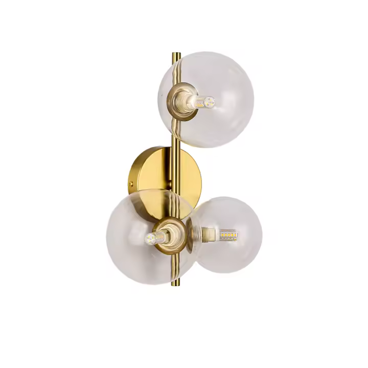 ALPINALUZ Aplique de Pared Moderno "LIMA" - Metal Dorado con 3 Esferas de Cristal Transparente, Compatible con 3 Bombillas G9 para Interior - 1