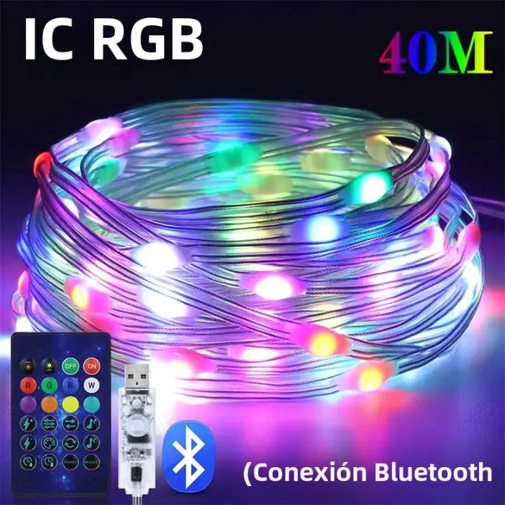 Cadena De Luces LED RGB 40M Smart Exterior Festoon Luz De Fiesta Bluetooth IP65 Para Exterior Con Lámpara De Línea De Cuero Cinta LED Para Decoración De Navidad Y Hogar - 1