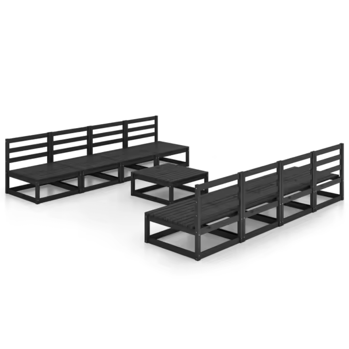 vidaXL Juego de muebles de jardín 9 piezas negro madera madera pino - 1