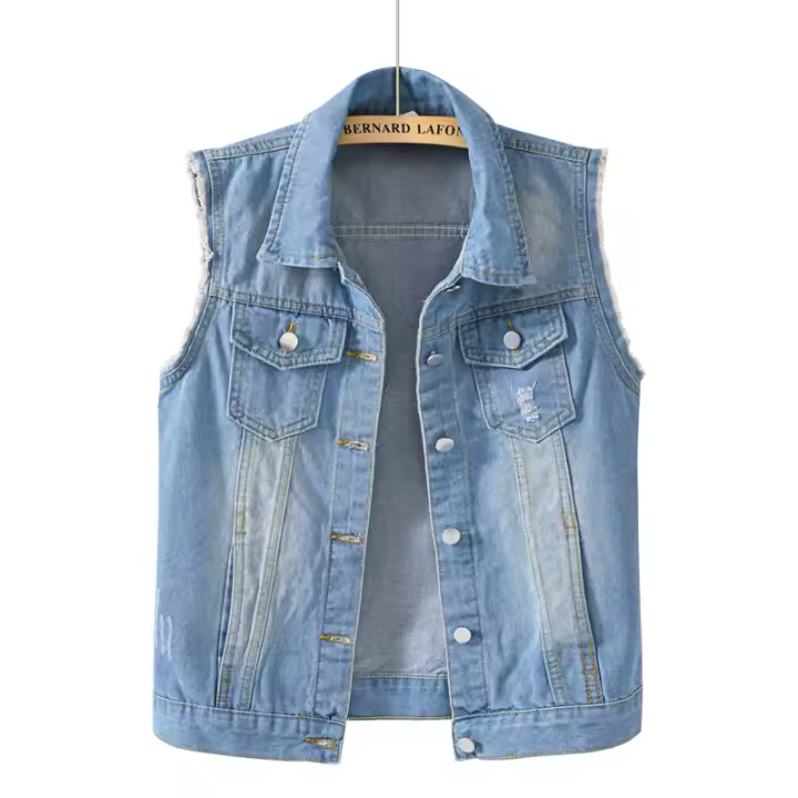 Mens Hooded Denim Vest Casual Vintage Ripped Outerwear Cowboy Gilet - 1