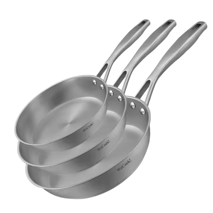 Juego de Sartenes de Acero Inoxidable 20 cm, 26 cm, 28 cm WECOOK | Inox 18/10 | full inducción, Gas,  electricidad, vitro-cerámica | Apto para hornos y Lavavajilla - 1