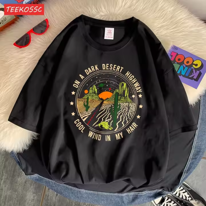 Camiseta Para Hombre Con Estampado Kawaii En La Carretera Desierta Camisetas Casuales De Verano Tallas S-XXXL Transpirable Y Cómoda Para El Día a Día - 1