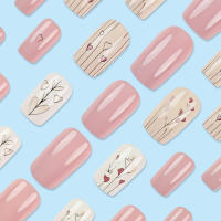 24pcs/set Uñas Postizas Largas Medias Falsas De Cuadrado Ballet Con Flores Y Mariposa Azul Verde Para La Temporada De Primavera Y Verano - details 10