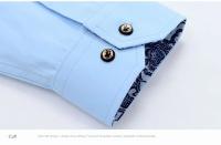 Camisa De Cuello Alto Azul Y Blanco Para Hombres Calidad Superior Algodón Manga Larga Moda Negocios Ajustada Nueva 2024 - details 5