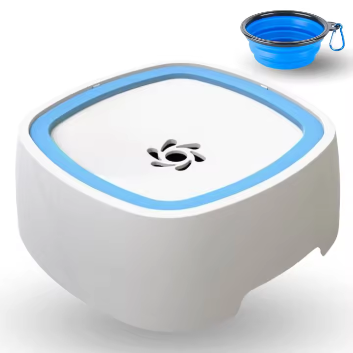 MandA® Bebedero Perro ANTIGOTEO. Bebedero ANTISALPICADURAS para Perros, Gatos y Otras Mascotas + Regalo Comedero portátil Plegable | Bowl antivuelco con diseño de Zero Splash. 1.5 L AZUL CLARO - 1