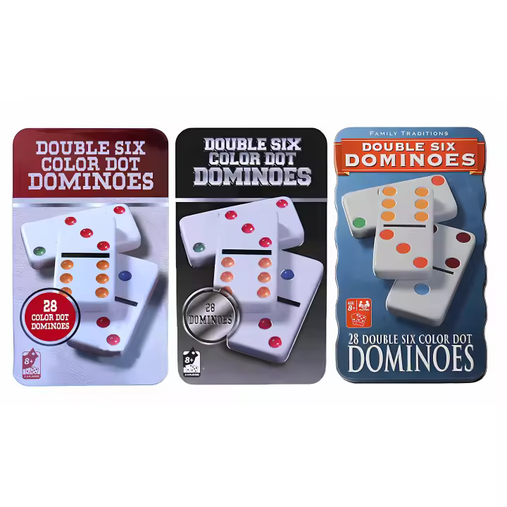 Euroxanty Dominó de 28 Piezas con Caja Metalica, Juego de Dominó, Dominó Portátil de 28 Piezas, Regalo, Ideal Viajes, Ideal Camping y Picnic, Juego en Familia, Dominó Niños y Adultos, Dominó, Dominoes, Dominó Juego, Juego de Dominó, Fichas de Colores - 1
