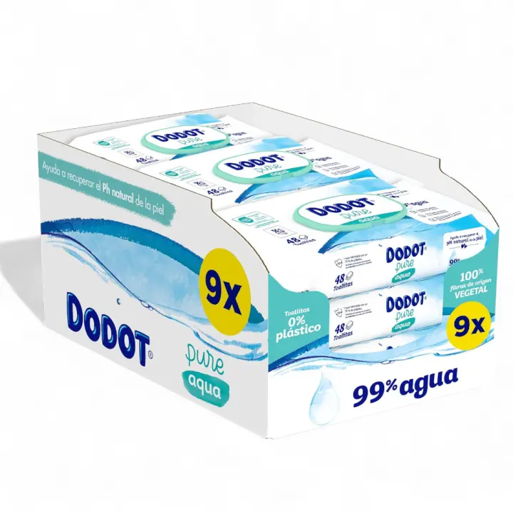 Dodot Toallitas Aqua Pure para Bebé, 99% Agua, 432 Unidades, ( Paquete de 9 x48) - 1