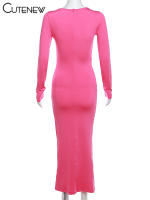 Vestido Largo Elegante Para Mujer NIBBER Con Cuello Redondo Y Patchwork Ajustado Para Noche Traje De Fiesta Vestidos - details 6