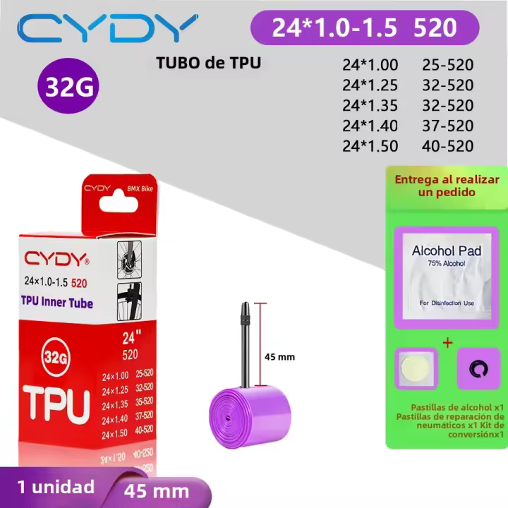 Tubo Interno De Bicicleta CYDY TPU 24 Pulgadas 520 24x1 1.25-1.5 Pulgadas Longitud De Válvula 45mm Rueda De Ciclismo BMX Pieza De Ciclismo 32G - 1