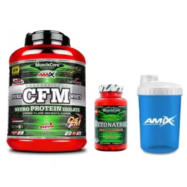 Amix Musclecore Pure CFM Whey Nitro Protein Isolate, Sabor Double Chocolate, 2 KG, Amix Detonatrol 30 Capsulas + Batidor - 1