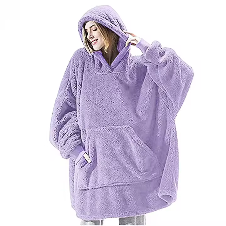 Sudadera de doble cara Fleece Wearable Manta con capucha de gran tamaño - 1