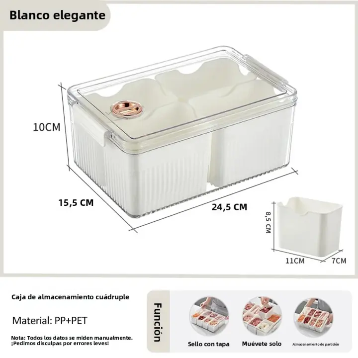 Herramienta De Cocina Moderna: Bandeja Para Servir Con 8 Pequeñas Cajas Desmontables De Almacenamiento De Especias Tapa Y Mango Para Frutas Y Verduras En El Refrigerador - 1