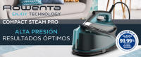 Rowenta Compact Steam Pro DG7623 Centro de planchado, 6.3 bares de presión, golpe de vapor de 325 g/minuto, suela antiarañazos deslizante, sistema eco, Color Azul/Negro [Clase de eficiencia energética A+] - details 0
