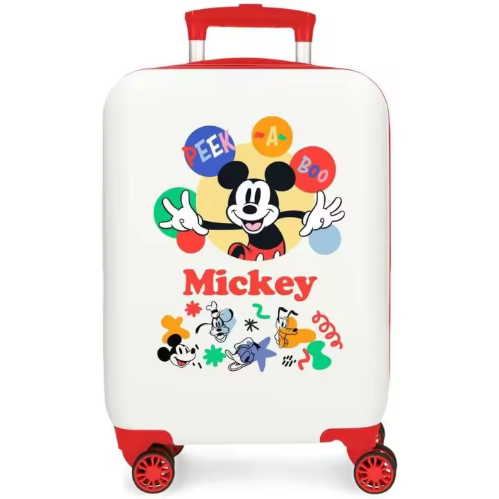 Maleta de Cabina Disney Mickey Peek a Boo 33x50x20 cm, Rígida ABS, Cierre de combinación lateral, 4 Ruedas Dobles, Equipaje Mano, Color Blanco/Rojo - Joumma Bags - 1