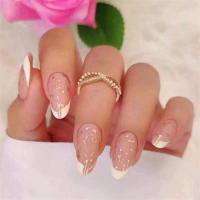 24Pcs Set Uñas Postizas De Acrílico Blancas Con Borde Ovaladas Adhesivas Fáciles De Usar Y Quitar Cubierta Total De Uñas - details 22