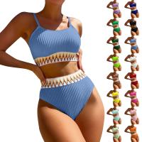 Bikini De Verano Para Mujer Estilo Playa Moda Elegante Con Cintura Alta Y Efecto Delgado Dos Piezas Color Bloqueado Conjunto De Baño Con Suspensión - details 0