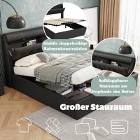 Cama tapizada con estilo, 160*200, Cama hidráulica, Estante Oculto en el cabecero, Estante en El Cajón DE LA Cama, PU, Con somier y cabecero, Sin colchón, Negro - details 4