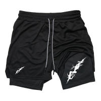 Shorts Deportivos De 2 En 1 Para Hombre Con Bolsillo Para Teléfono Y Anillo De Toalla Estampado Gráfico Performance Gimnasio Running Activewear - details 15