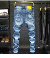 Jeans De Estilo Coreano Y Hip Hop Para Hombres Con Agujeros Y Desgaste Vintage Pantalones Slim Ajustados Y Rotos Para Callejeo - details 2