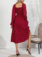 Vestido De Mujer Casual Primavera/Otoño Con Cuello Cuadrado Ruffle Tirantes Manga Larga A-Line Longitud Media Pierna Polyester - details 3