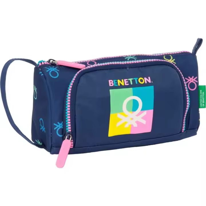 SAFTA - PORTATODO CON BOLSILLO DESPLEGABLE VACIO BENETTON "COOL" - Estuche gran compartimiento Principal con Cremallera - Estuche Porta Objetos - Estuche Diseño Único y Licencia Oficial By BENETTON "COOL" - 1