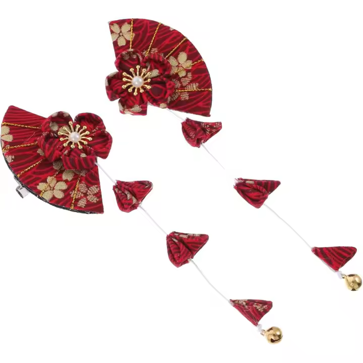 1 Par Horquilla Abanico Plegable Pinzas Para El Cabello Para Niñas Mostrar Accesorios Abanicos De Papel Alfiler Pasador En Forma De Abanicos Rojo Aleación De Zinc - 1