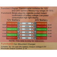 Medidor De Voltaje Y Temperatura Para Coche 3 En 1 LED LCD Dual Display 12V/24V Cargador USB Medidor De Corriente Y Voltaje De Coche - details 5