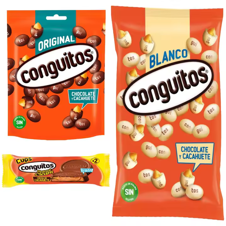 Pack Conguitos negros doypack 220g,cups leche 34g,blanco bolsa 1kg - 1