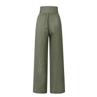 Pantalones Anchos De Pierna Con Bolsillo Para Mujer Estilo Algodón Lino Primavera Verano Cintura Alta Ruched Casual Pantalones De Playa - details 25