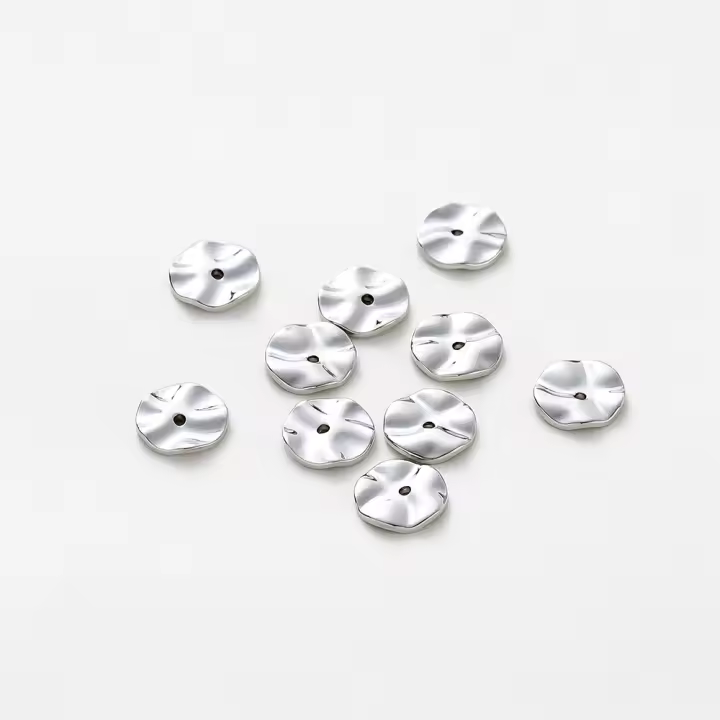 30pcs/lot Perlas De Metal Planas Y Redondas Plateadas Con Ondulación Para Collar Pulsera Y Joyería Componentes 14K 18K Doradas Tamaños 4-6-8mm - 1