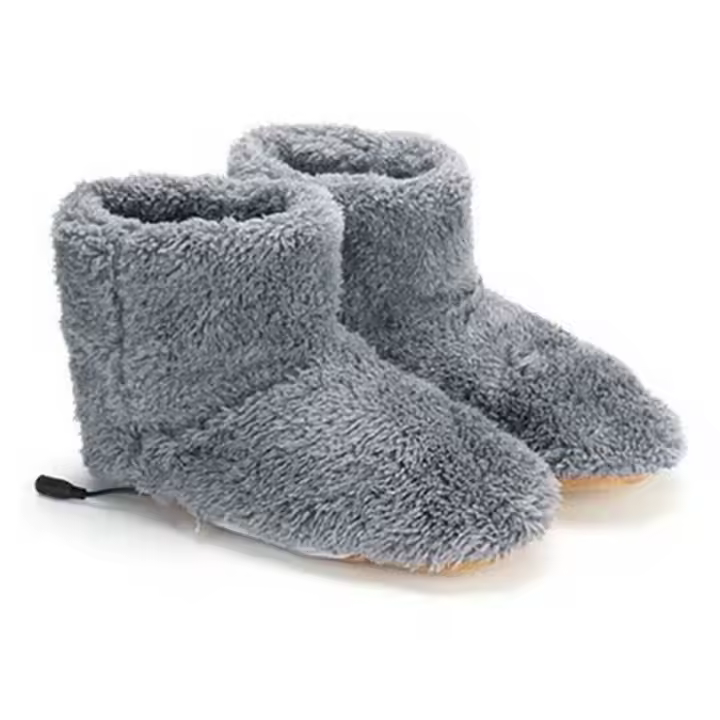 Zapatos de pie con calentador USB, almohadilla de calentamiento de felpa, zapatillas eléctricas cálidas, plantillas calentadas, gris, Invierno - 1