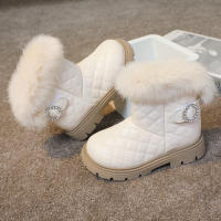 Botas De Invierno Para Niñas De Moda Con Pelo De Pluma Grueso Y Cálido Color Sólido Botas Cortas Para Niñas Estilo Británico Con Cierre SLIP-ON Talla Verdadera - details 30