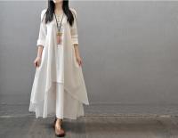 Vestido Blanco De Moda De Verano Para Mujer Tejido Suave Manga Larga Suéter Elegante Con Bolsillo Estilo Casual Longitud Hasta La Rodilla - details 1