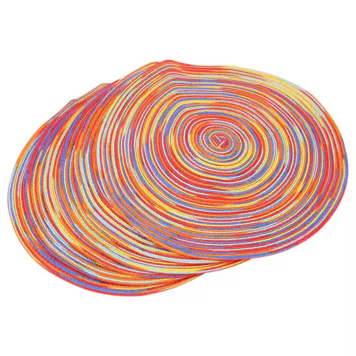 Tapetes redondos de colores trenzados para mesa de comedor de cocina, manteles individuales lavables antideslizantes, aislamiento térmico, juego de 6 - 1
