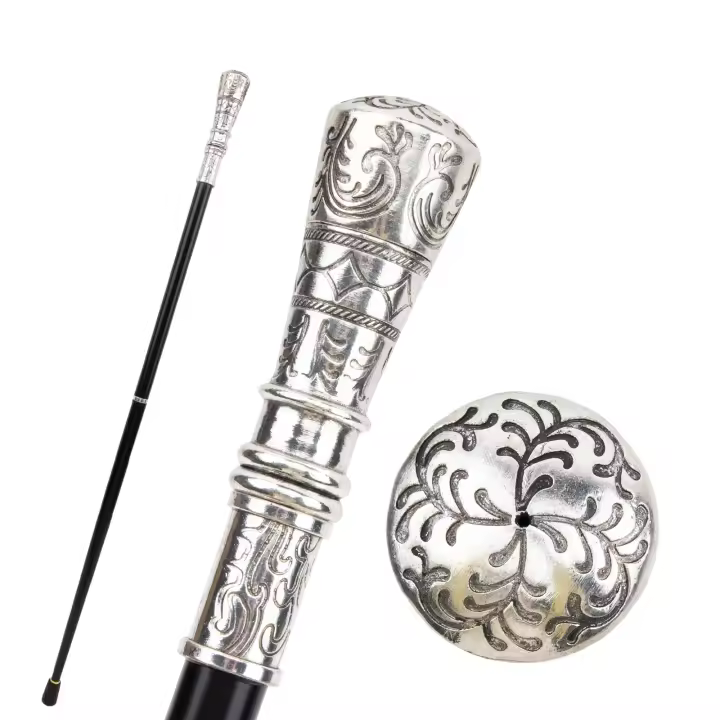 Bastón De Moda Con Flor Blanca Decorativo Elegante Para Caballeros 90cm Punta De Goma Manija De Aleación De Aluminio Y Acero - 1